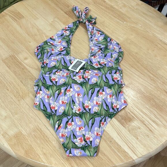 PatBO Floral Cross Front One-Piece Swimsuit Light Purple Size Large NWT - Picture 8 of 9
